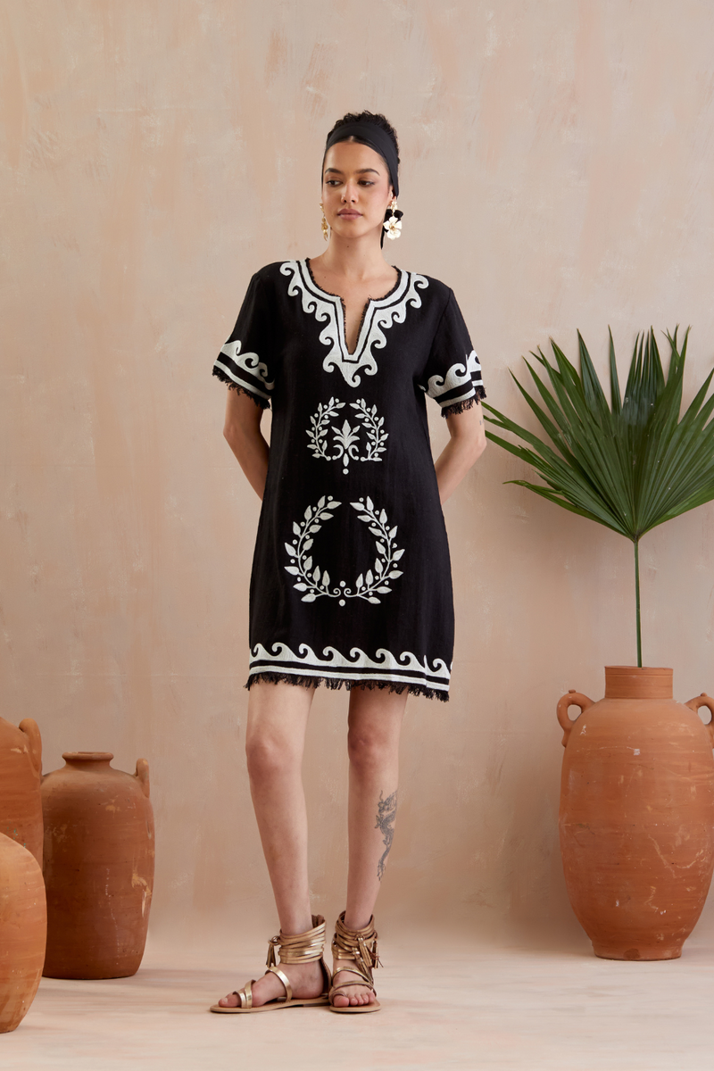 Black and Ivory Thread Embroidery Jute Mini Dress Buy Black and Ivory Thread Embroidery Jute Mini Dress from C&W | Dresses for Women by Indian Summer Story in black color for women in Singapore