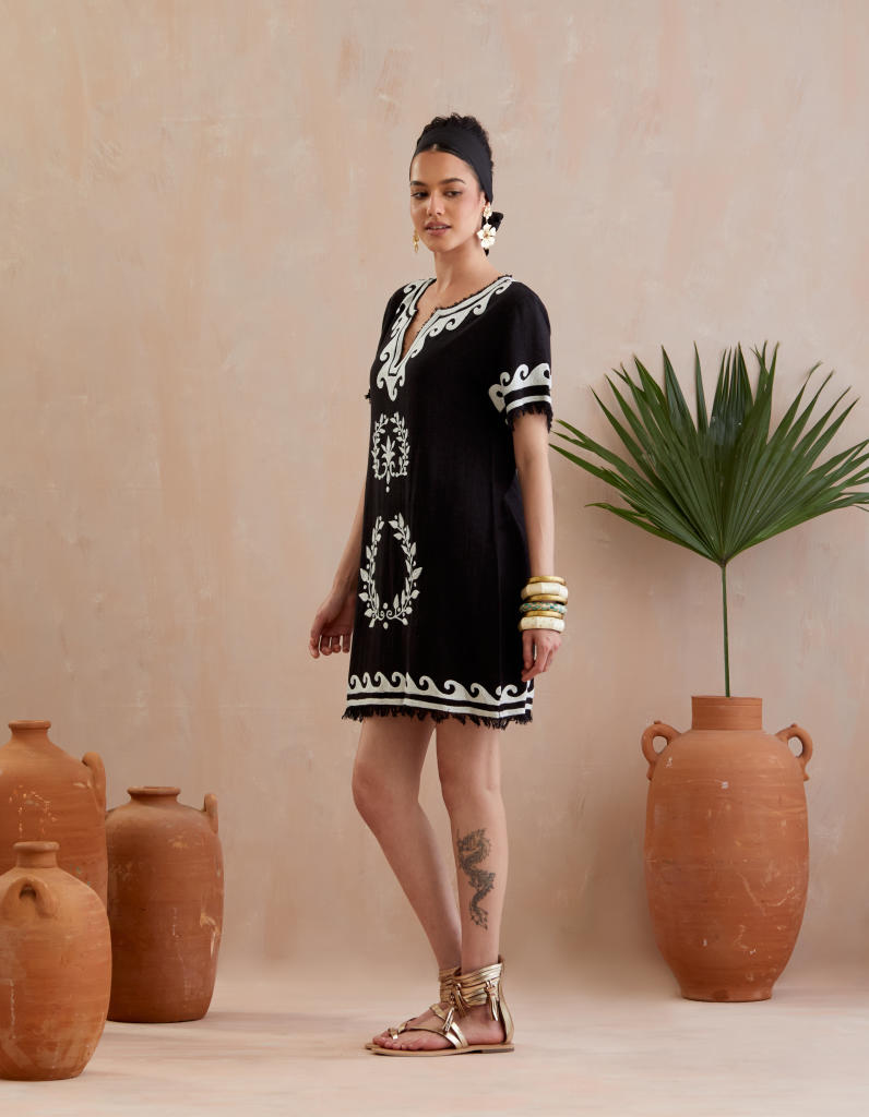 Black and Ivory Thread Embroidery Jute Mini Dress Buy Black and Ivory Thread Embroidery Jute Mini Dress from C&W | Dresses for Women by Indian Summer Story in black color for women in Singapore