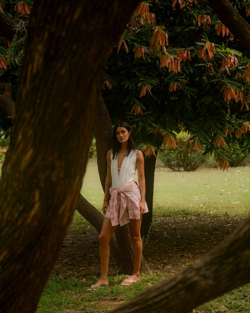 RANGA LINEN TIE UP SHORTS linen Buy RANGA LINEN TIE UP SHORTS from C&W | Shorts for Women by Ituvana in pink color for women in Singapore