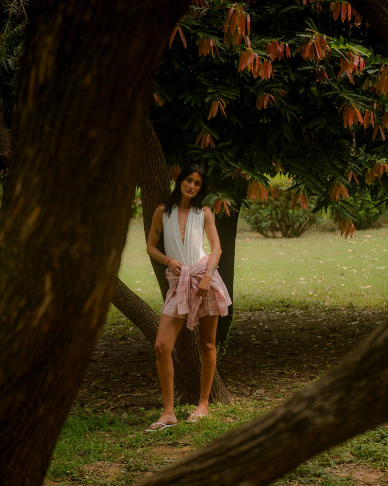 RANGA LINEN TIE UP SHORTS linen Buy RANGA LINEN TIE UP SHORTS from C&W | Shorts for Women by Ituvana in pink color for women in Singapore
