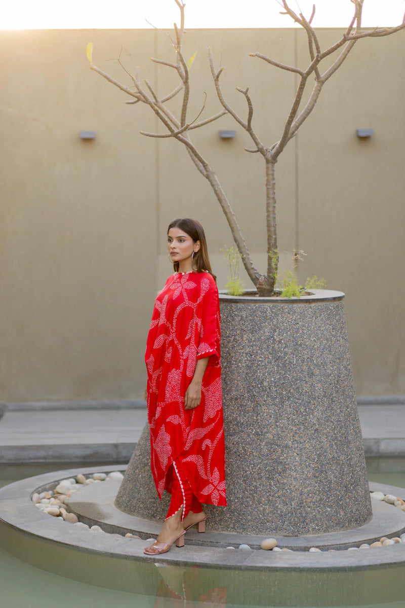 IKEBANA SET-RED silk by Dyelogue in red color for women in Singapore