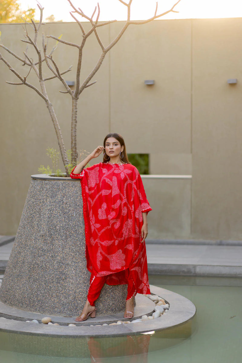 IKEBANA SET-RED silk by Dyelogue in red color for women in Singapore