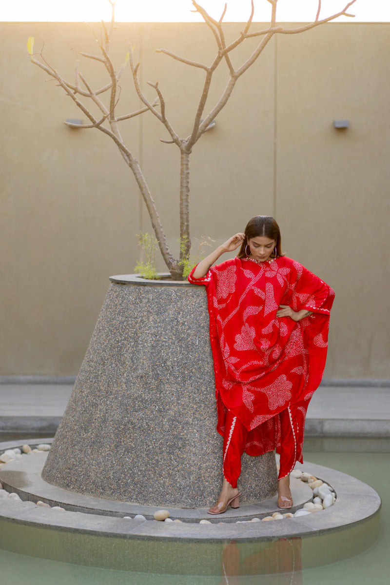 IKEBANA SET-RED silk by Dyelogue in red color for women in Singapore