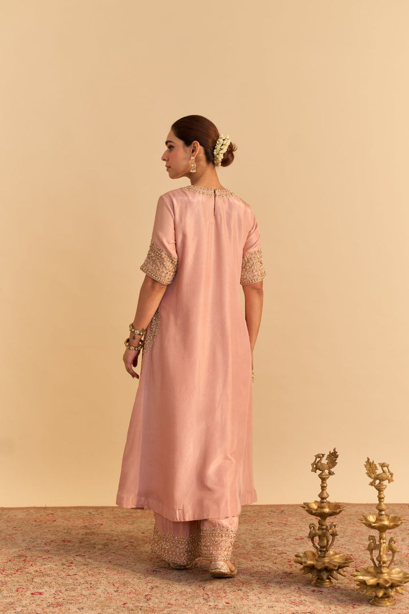 Ilana Off rose Silk Dabka Zardozi Embroidered Kurta Set by SHEETAL BATRA for women in Singapore