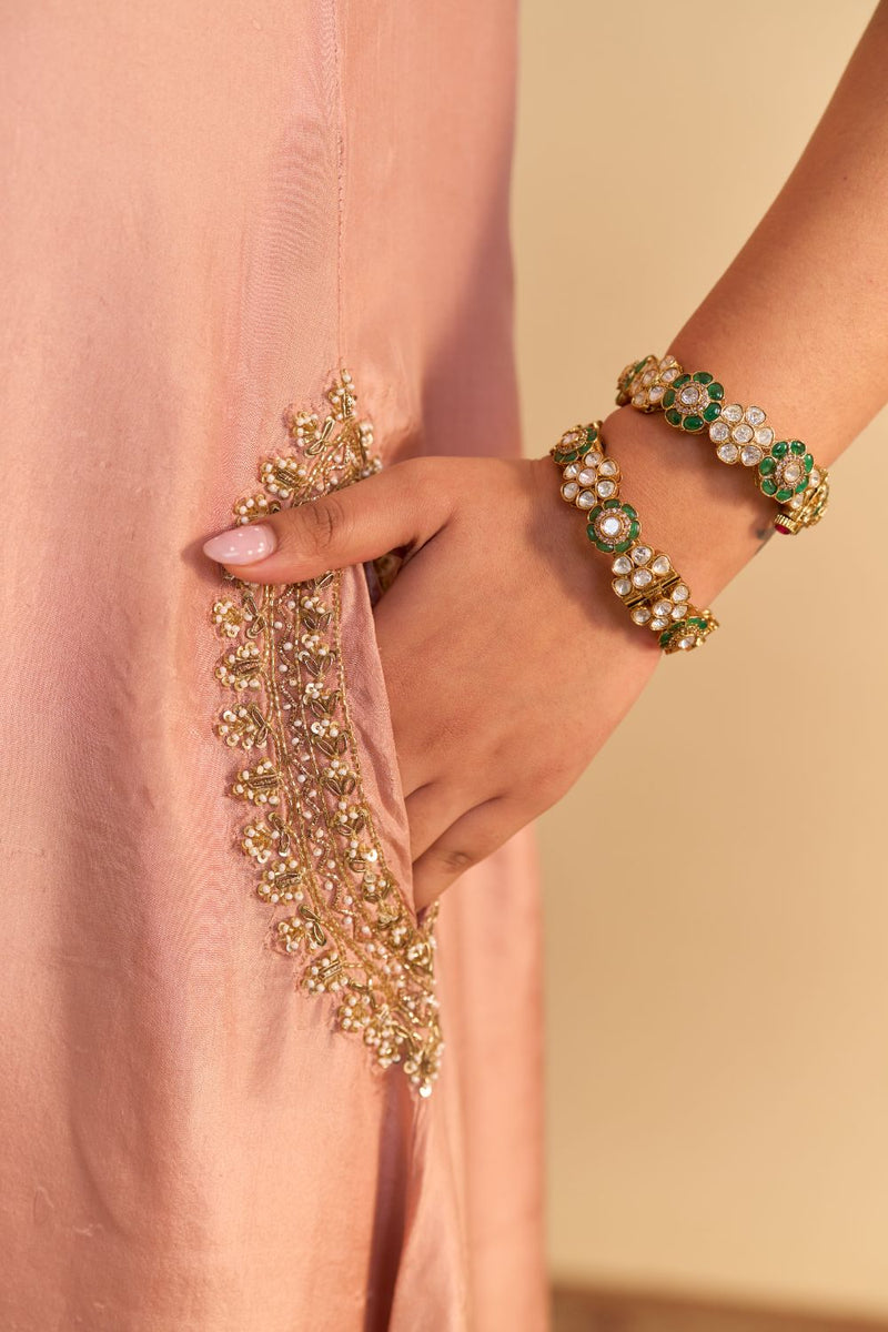 Ilana Off rose Silk Dabka Zardozi Embroidered Kurta Set by SHEETAL BATRA for women in Singapore