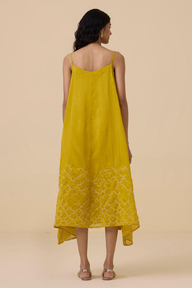 Inaya Yellow Handwoven Resort Dress chanderi by The Summer House in yellow color for women in Singapore