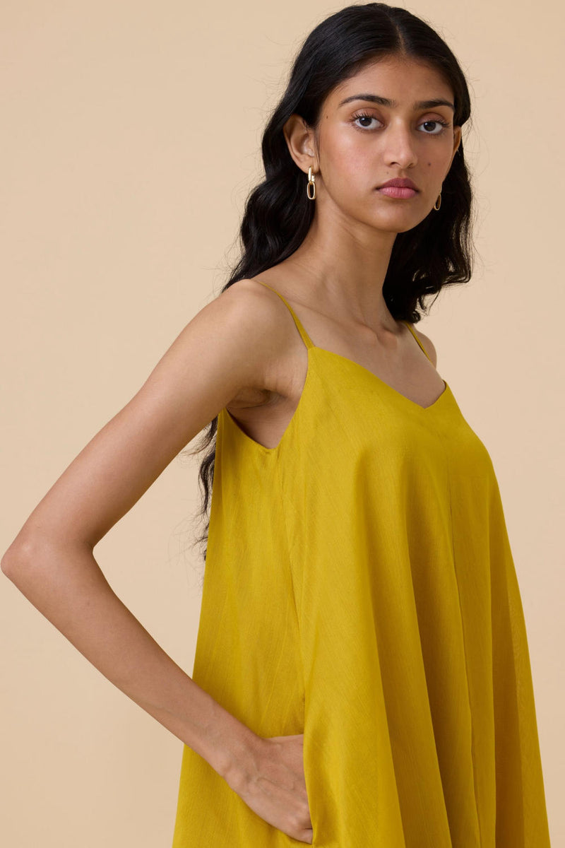 Inaya Yellow Handwoven Resort Dress chanderi by The Summer House in yellow color for women in Singapore