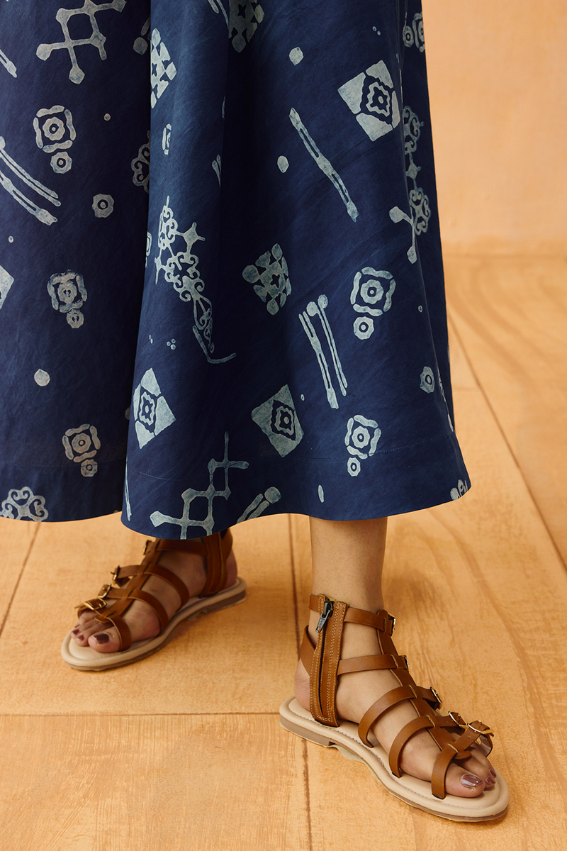 Indigo Ornament Organic Cotton Maxi Dress organic cotton poplin dress by SUI in indigo for women in Singapore