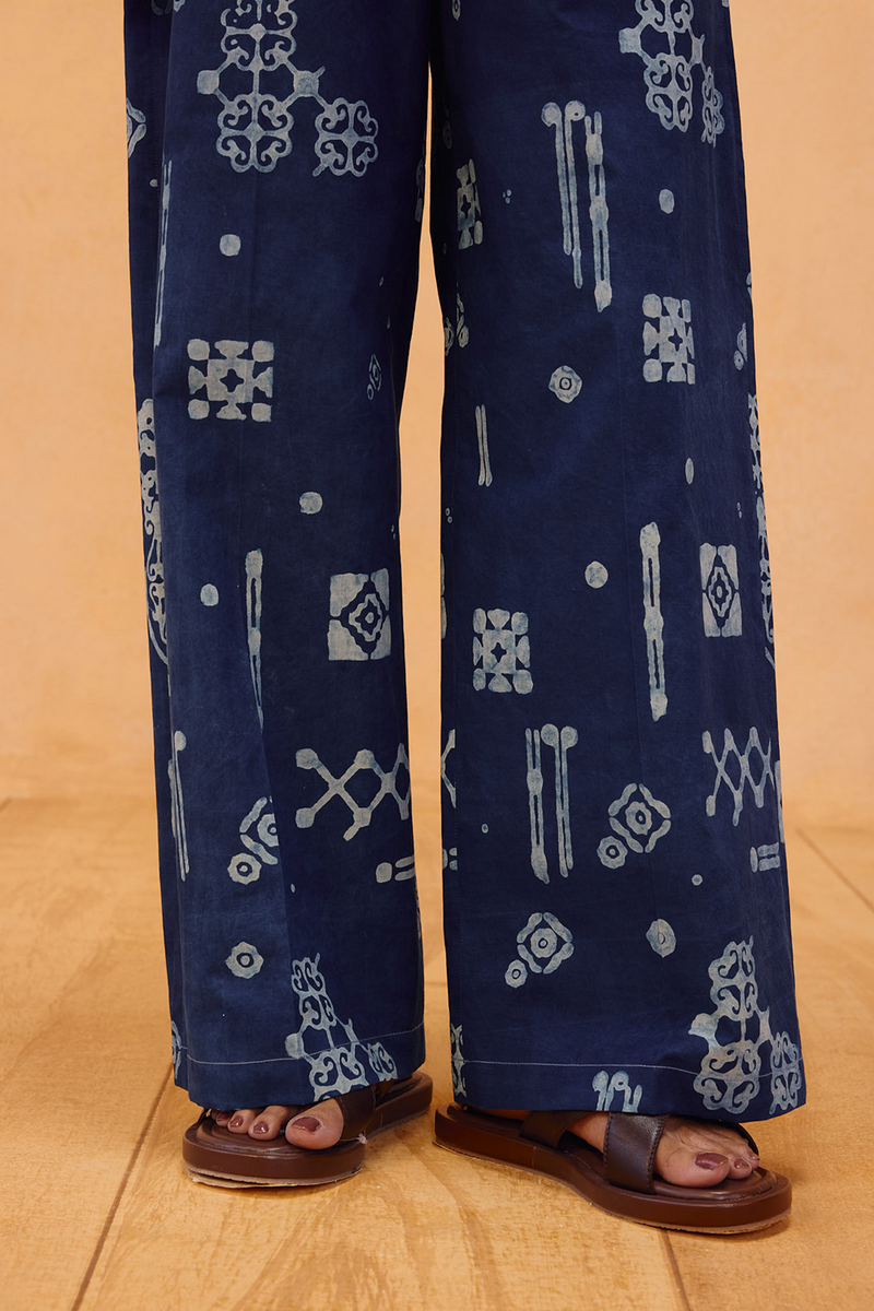 Indigo Patterns Organic Cotton Trousers organic cotton poplin pant/trouser by SUI in indigo for women in Singapore