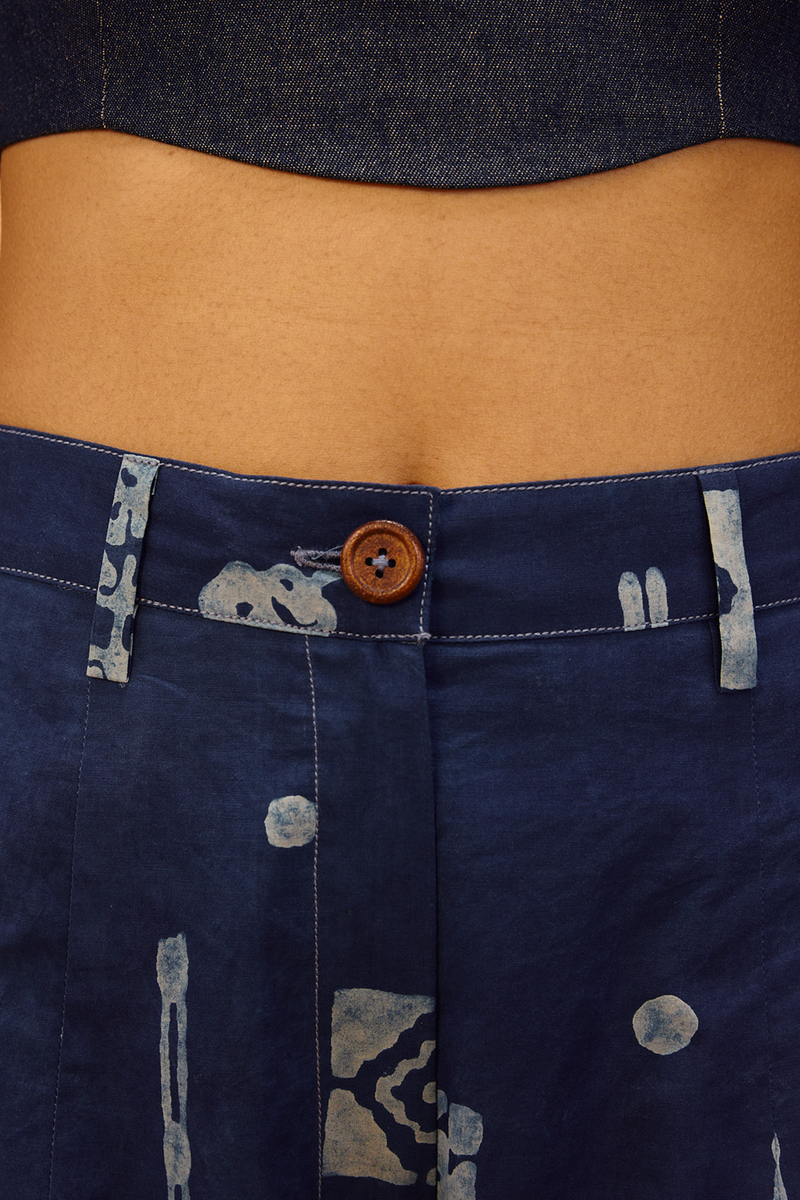 Indigo Patterns Organic Cotton Trousers organic cotton poplin pant/trouser by SUI in indigo for women in Singapore
