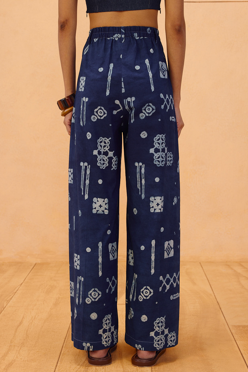 Indigo Patterns Organic Cotton Trousers organic cotton poplin pant/trouser by SUI in indigo for women in Singapore