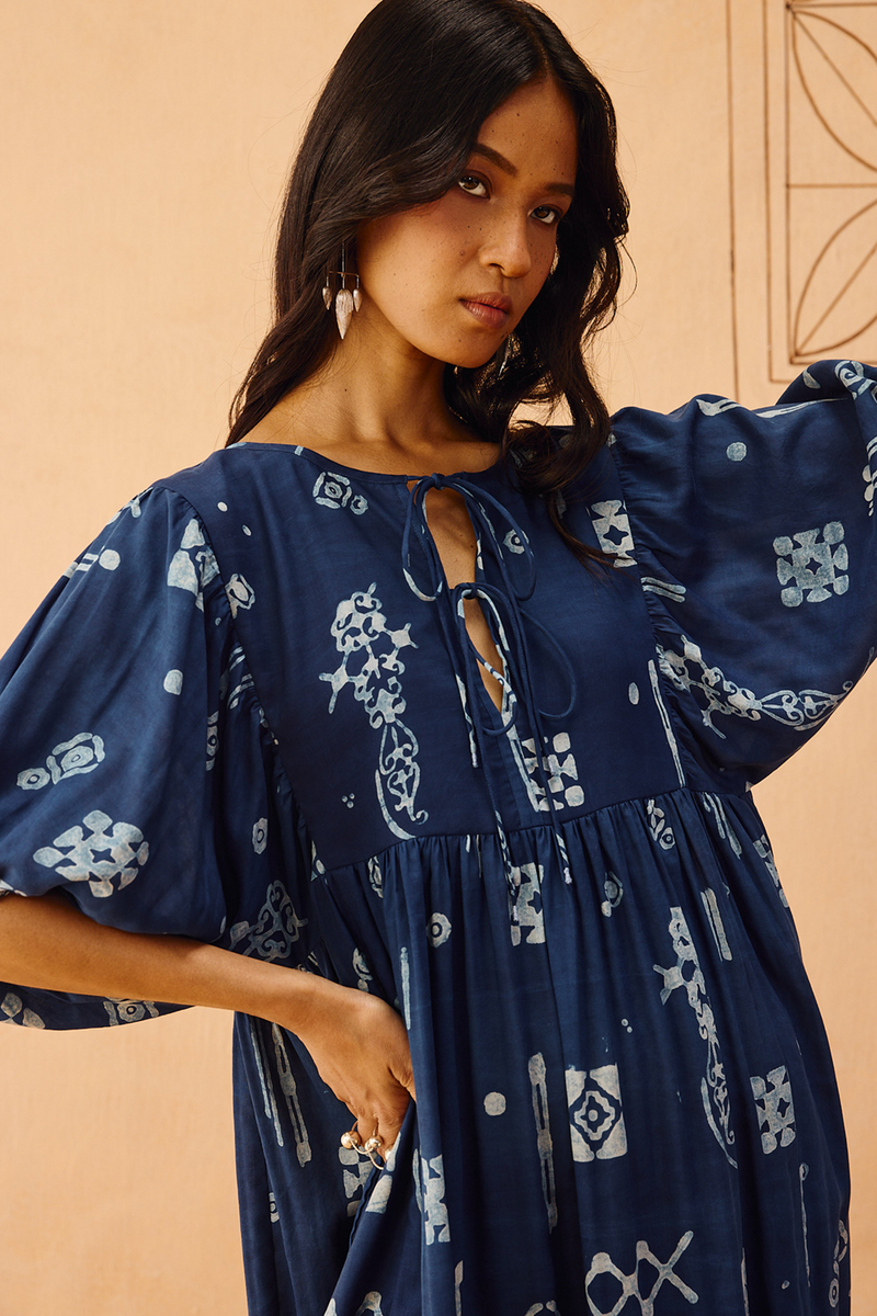 Indigo Wilds Lyocell Dress lyocell dress by SUI in indigo for women in Singapore
