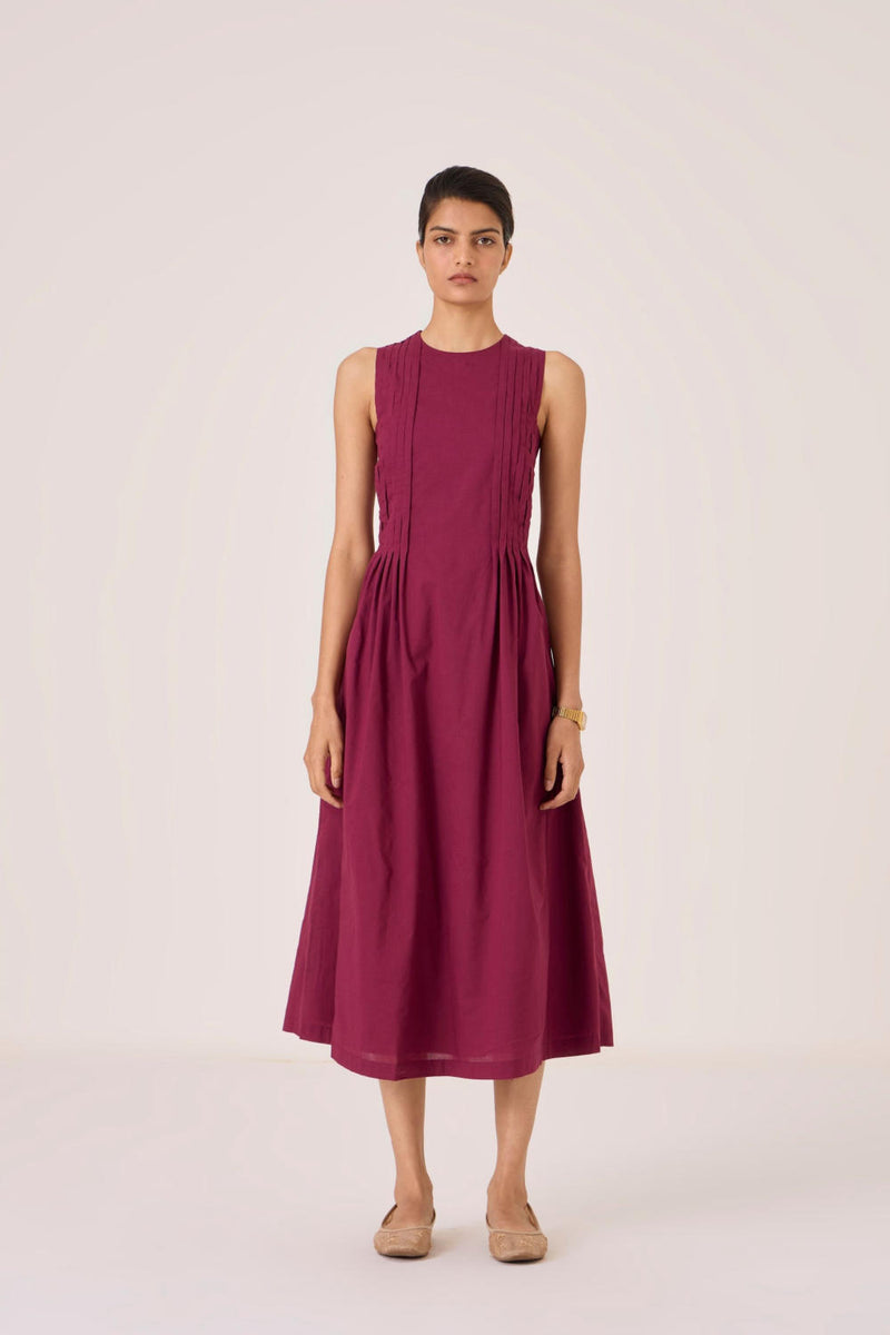 Indika Burgundy Pleated Dress cotton by The Summer House for women in Singapore