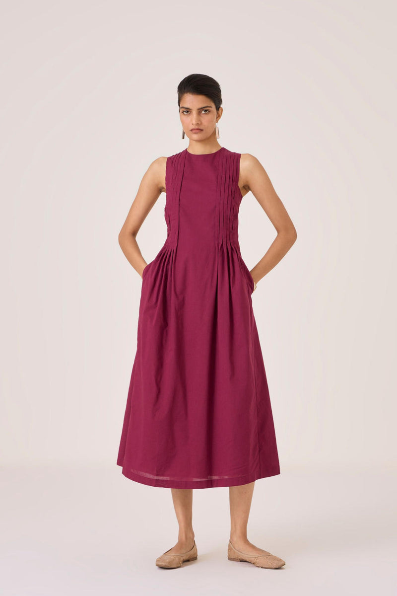 Indika Burgundy Pleated Dress cotton by The Summer House for women in Singapore