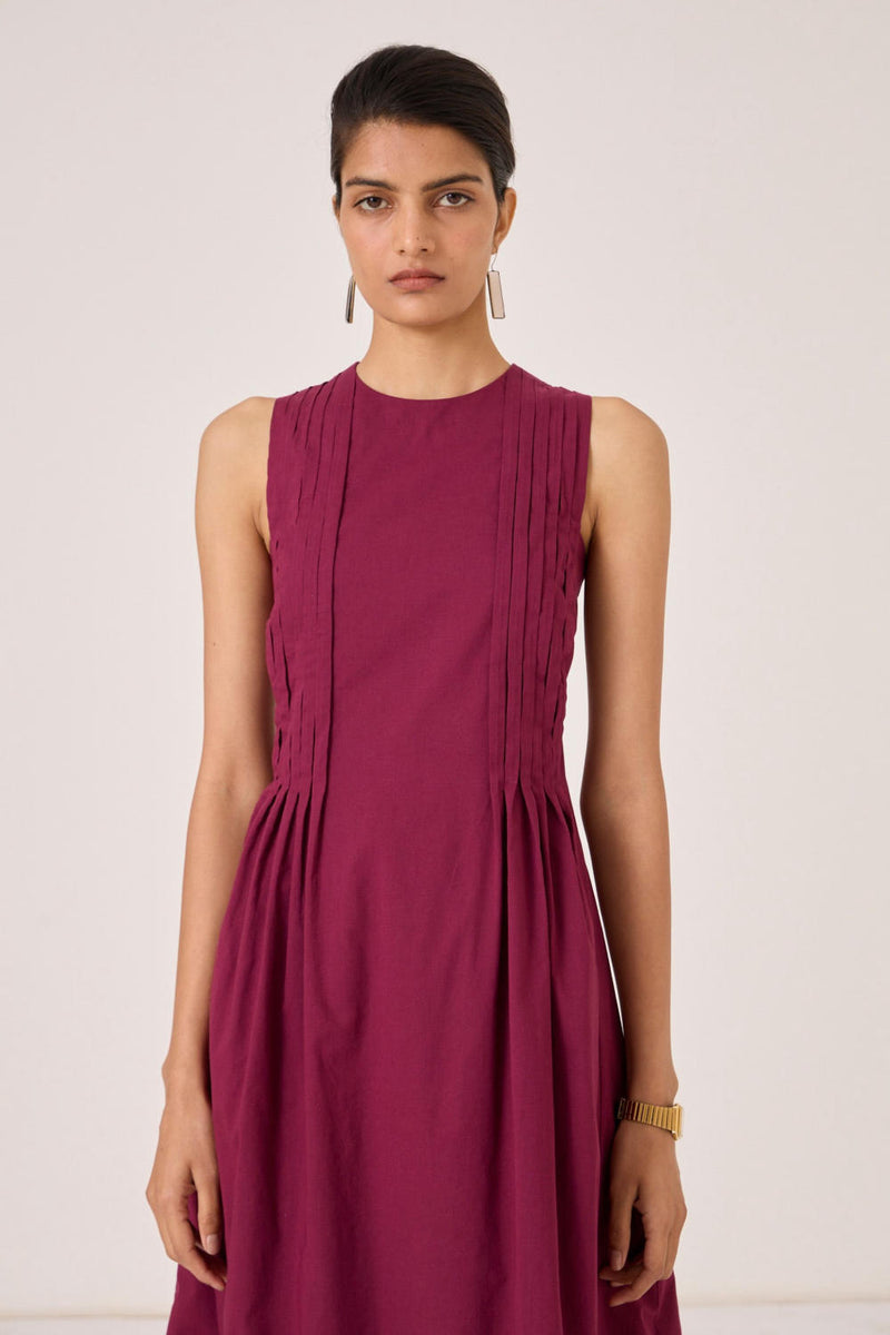 Indika Burgundy Pleated Dress cotton by The Summer House for women in Singapore