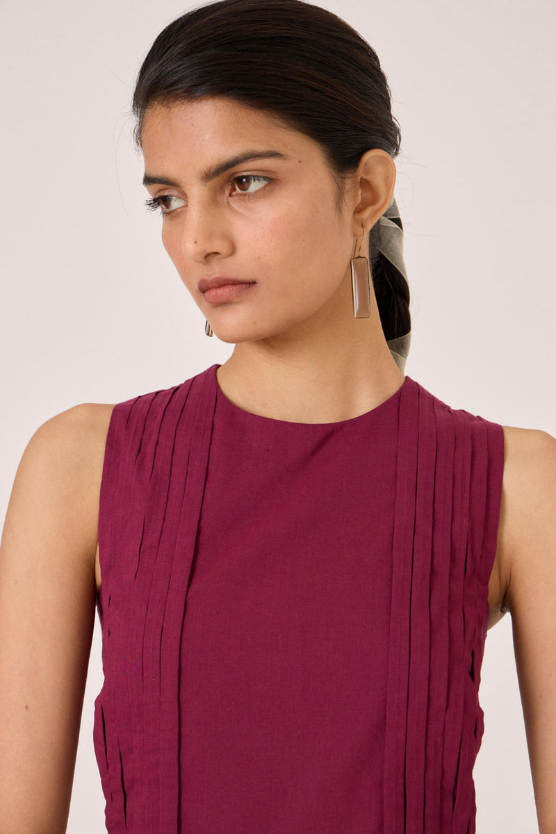 Indika Burgundy Pleated Dress cotton by The Summer House for women in Singapore