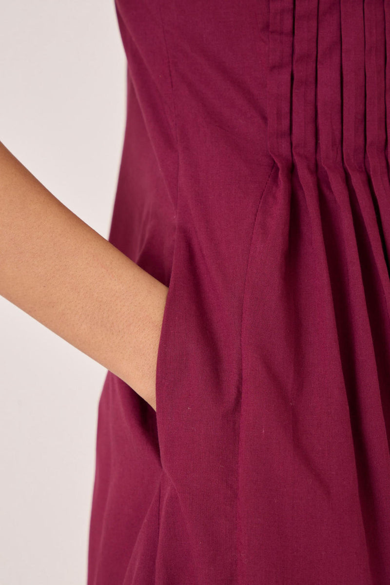 Indika Burgundy Pleated Dress cotton by The Summer House for women in Singapore