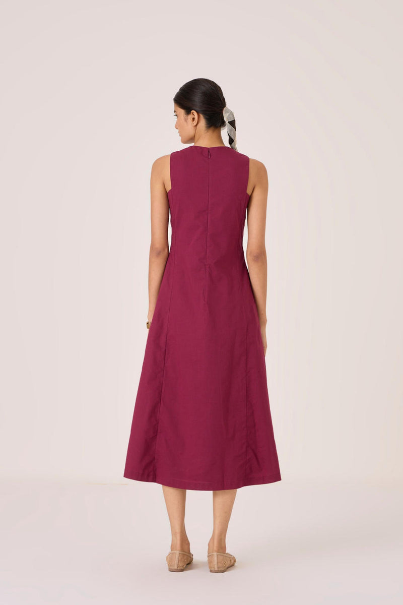 Indika Burgundy Pleated Dress cotton by The Summer House for women in Singapore