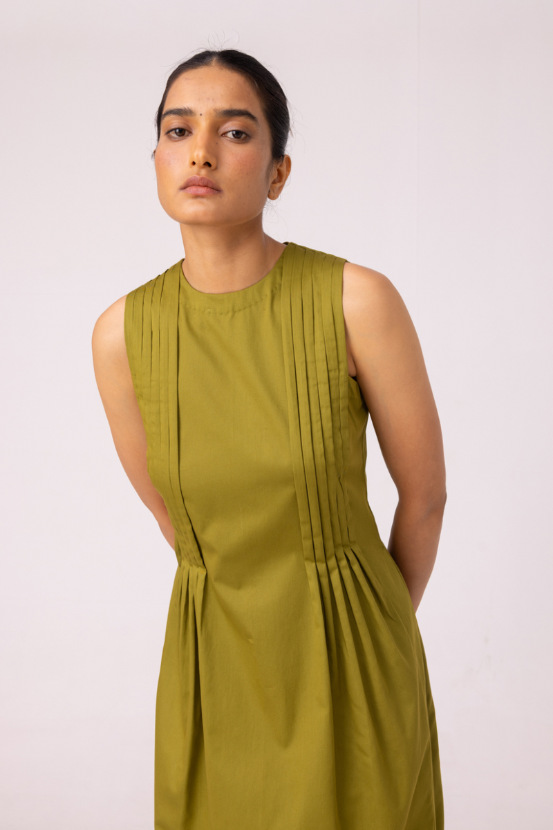 Indika Green Pleated Midi Dress cotton by The Summer House for women in Singapore