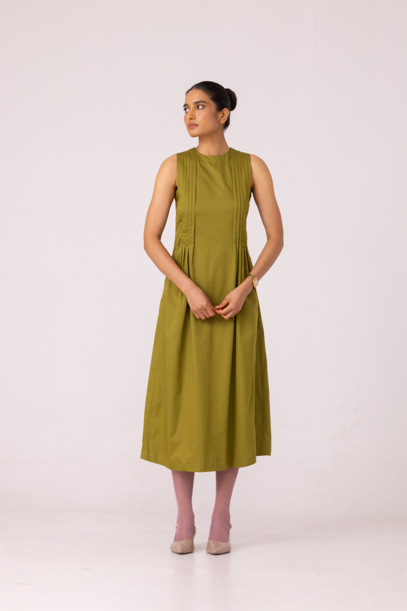 Indika Green Pleated Midi Dress cotton by The Summer House for women in Singapore