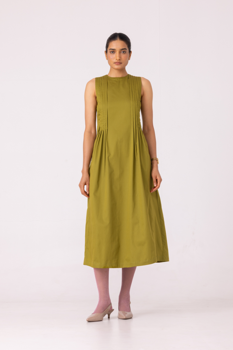 Indika Green Pleated Midi Dress cotton by The Summer House for women in Singapore