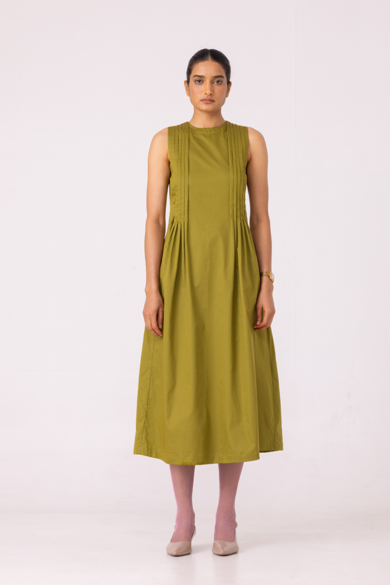 Indika Green Pleated Midi Dress cotton by The Summer House for women in Singapore