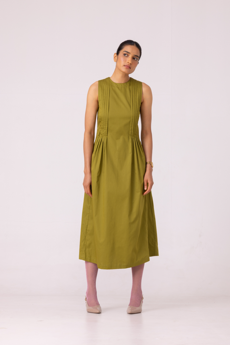 Indika Green Pleated Midi Dress cotton by The Summer House for women in Singapore