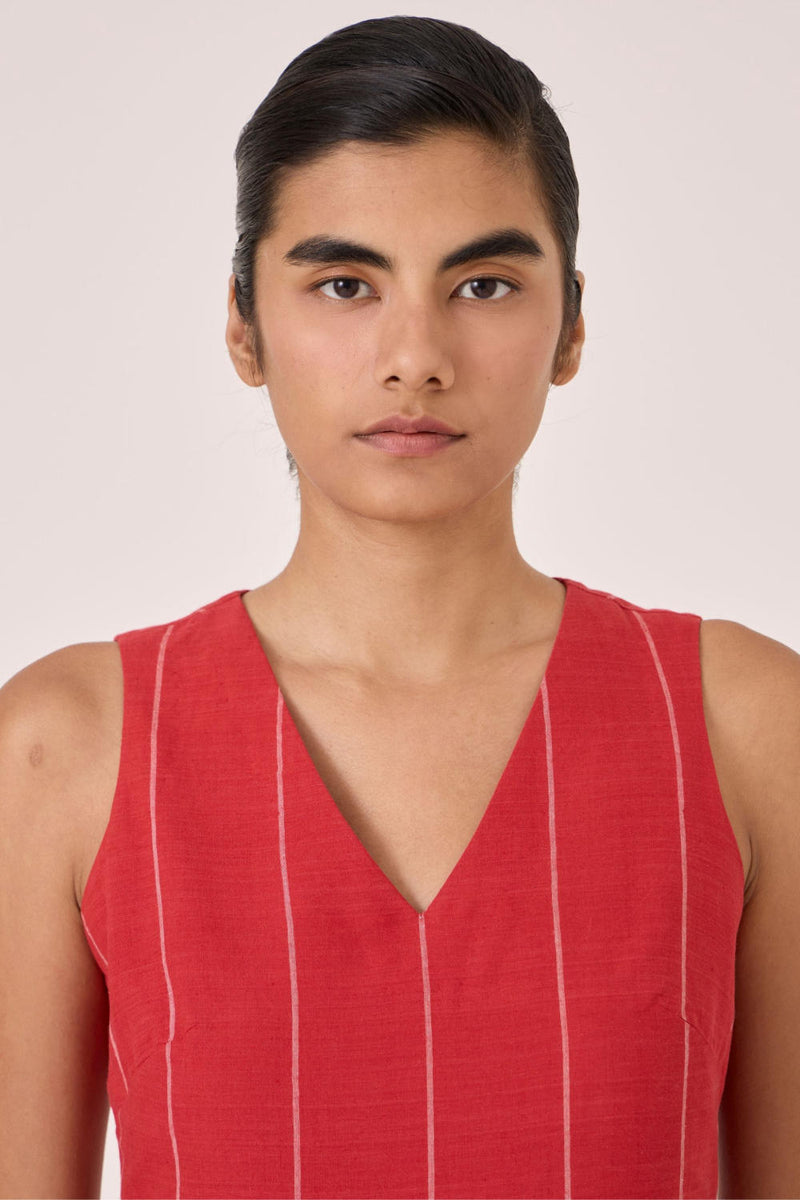 Ishara Handwoven Red Striped Dress cotton by The Summer House in red color for women in Singapore