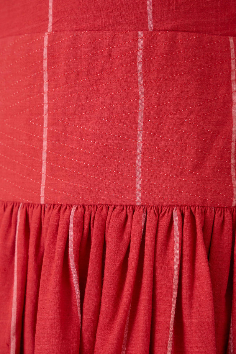 Ishara Handwoven Red Striped Dress cotton by The Summer House in red color for women in Singapore