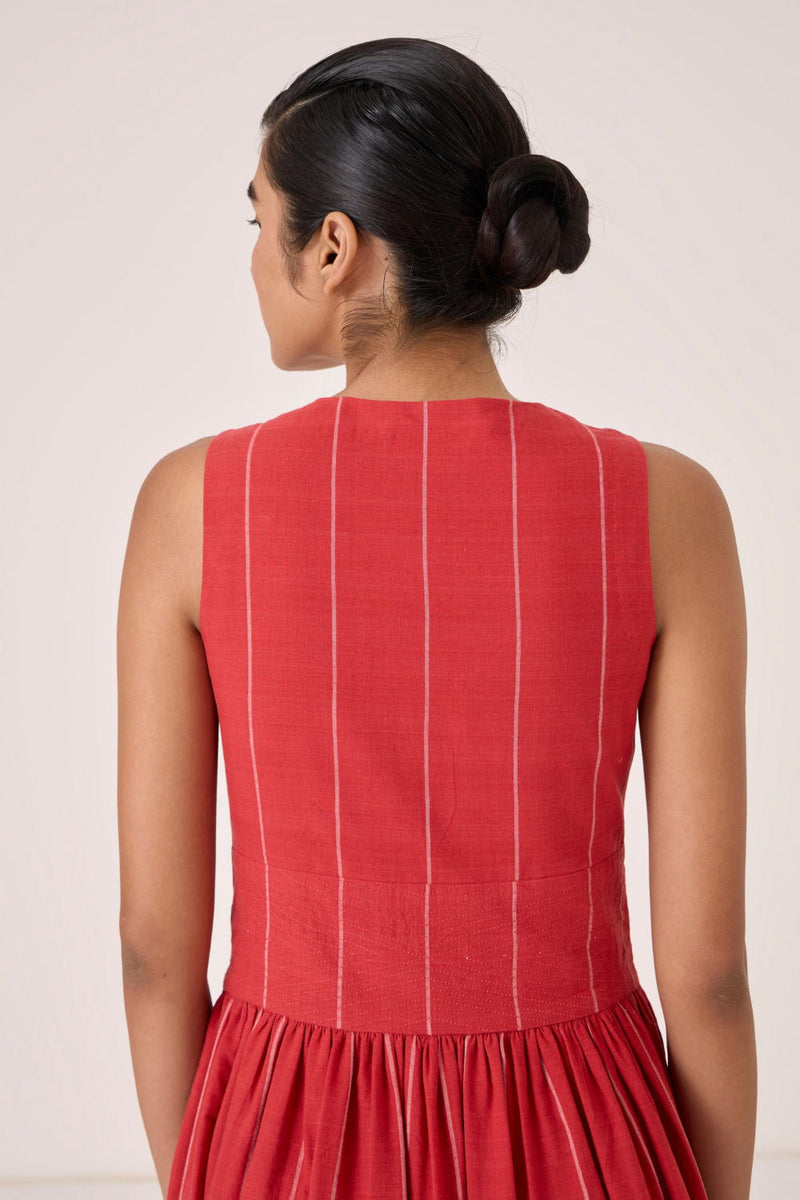 Ishara Handwoven Red Striped Dress cotton by The Summer House in red color for women in Singapore