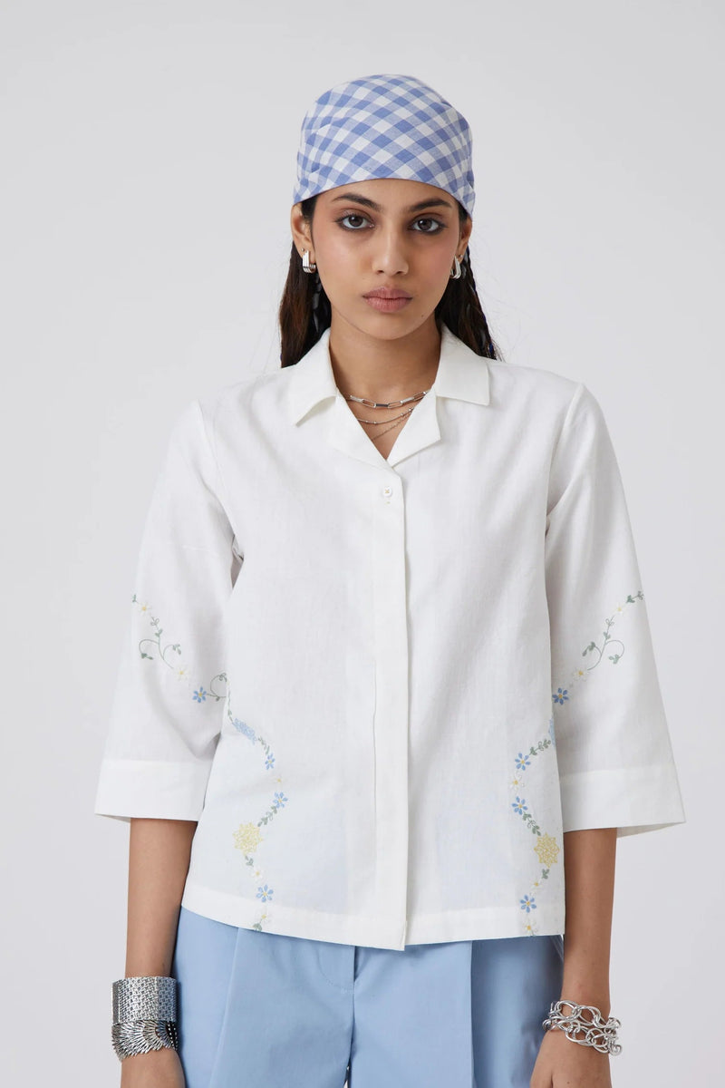 Issi Shirt handwoven khadi cotton top/shirt by The Summer House in white for women in Singapore