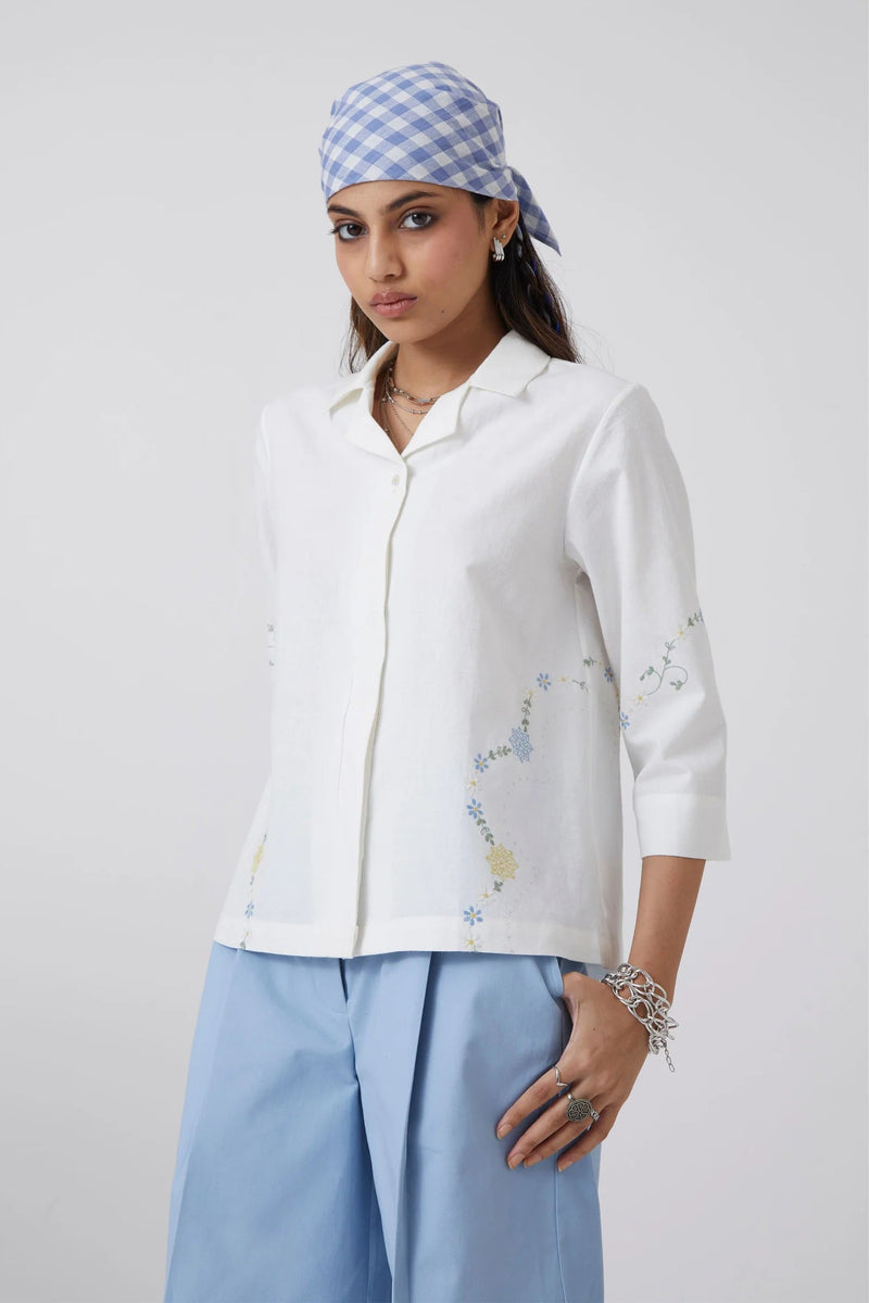 Issi Shirt handwoven khadi cotton top/shirt by The Summer House in white for women in Singapore
