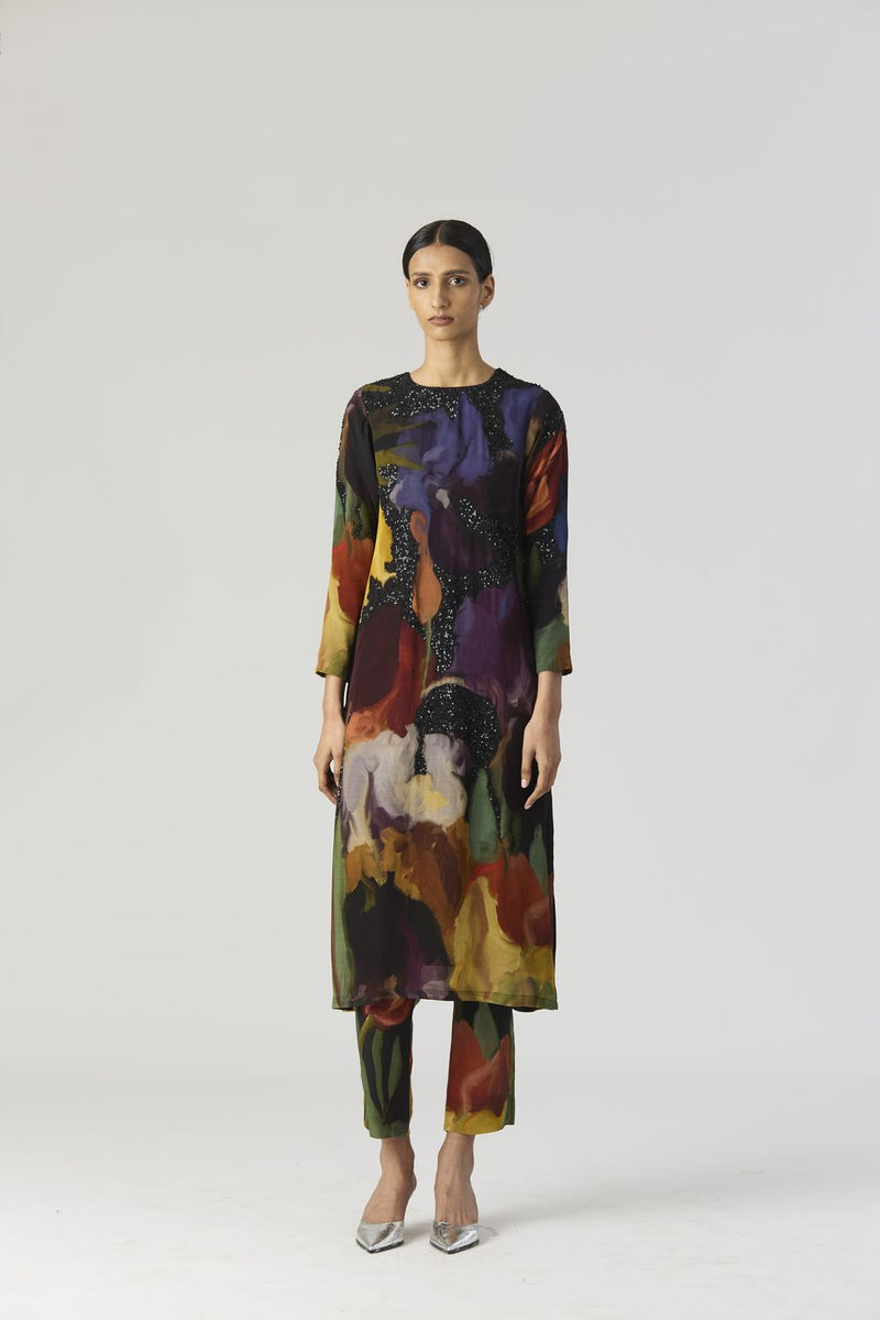 IVY EMBROIDERED KURTA SET by Yam in black color for women in Singapore