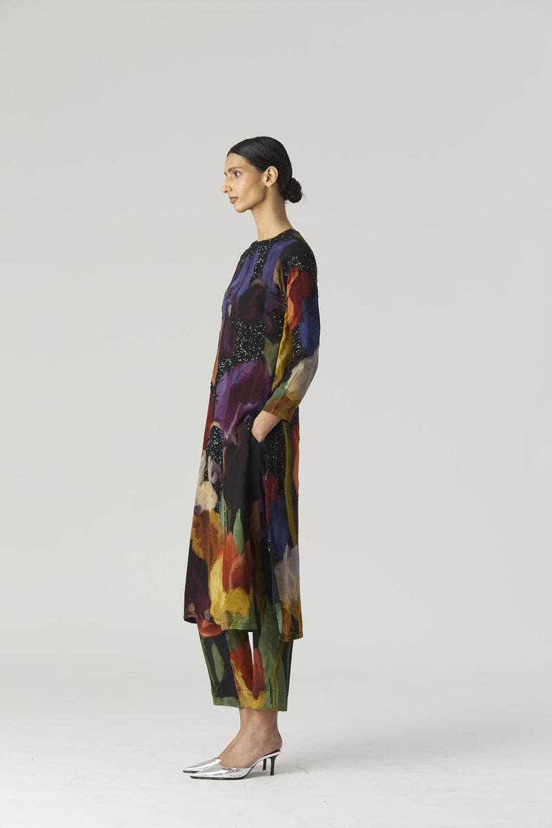 IVY EMBROIDERED KURTA SET by Yam in black color for women in Singapore