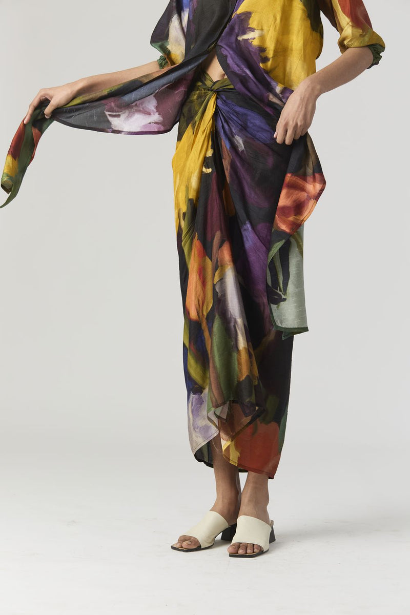 IVY TIE UP TOP AND SKIRT SET silk by Yam in black color for women in Singapore