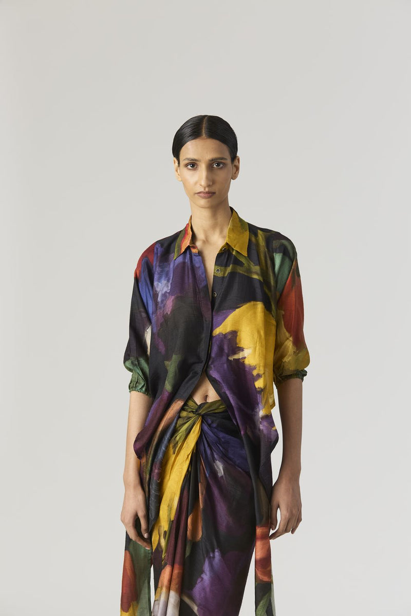 IVY TIE UP TOP AND SKIRT SET silk by Yam in black color for women in Singapore