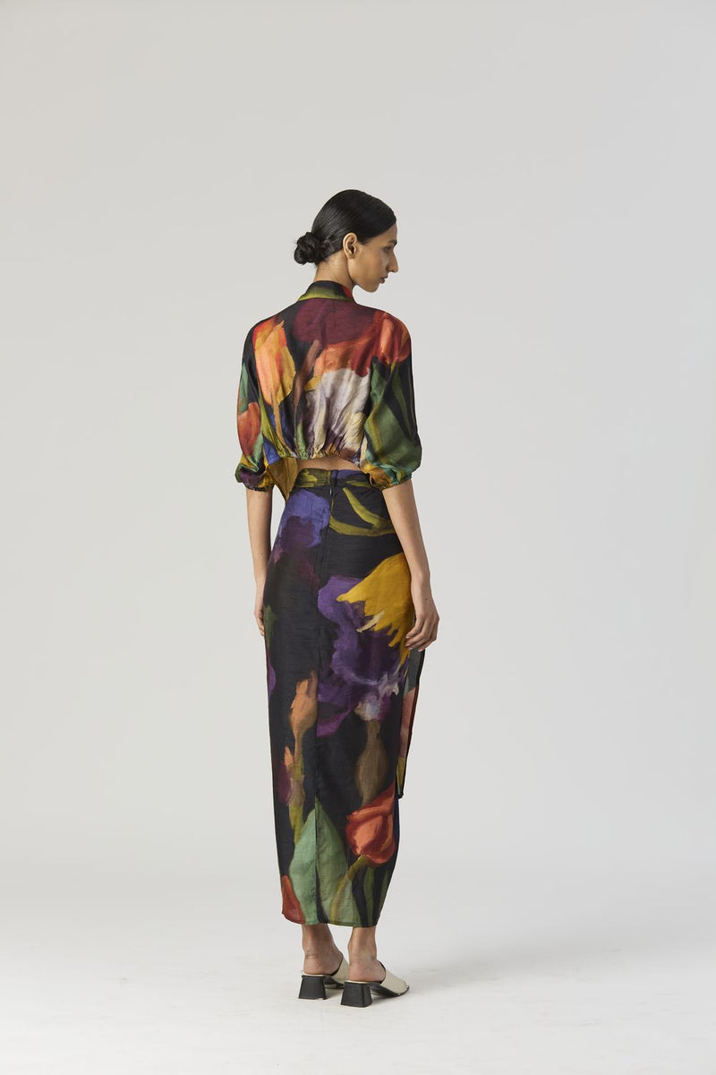 IVY TIE UP TOP AND SKIRT SET silk by Yam in black color for women in Singapore