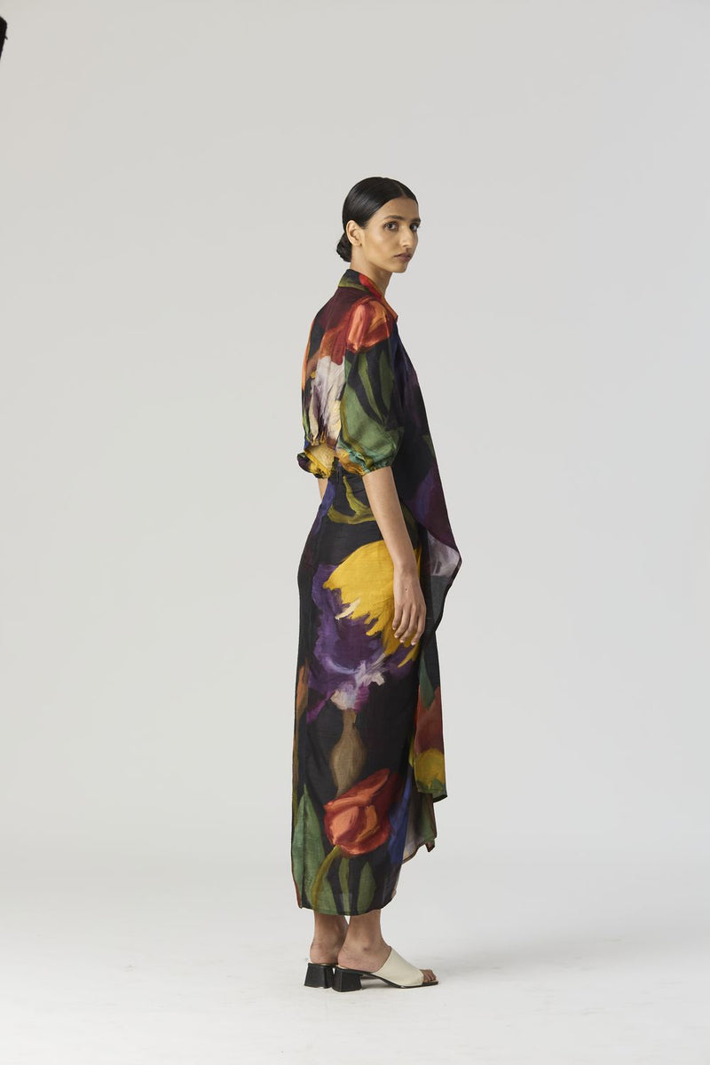 IVY TIE UP TOP AND SKIRT SET silk by Yam in black color for women in Singapore