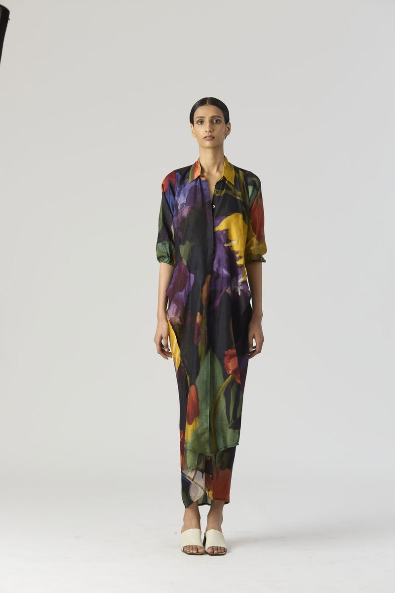 IVY TIE UP TOP AND SKIRT SET silk by Yam in black color for women in Singapore
