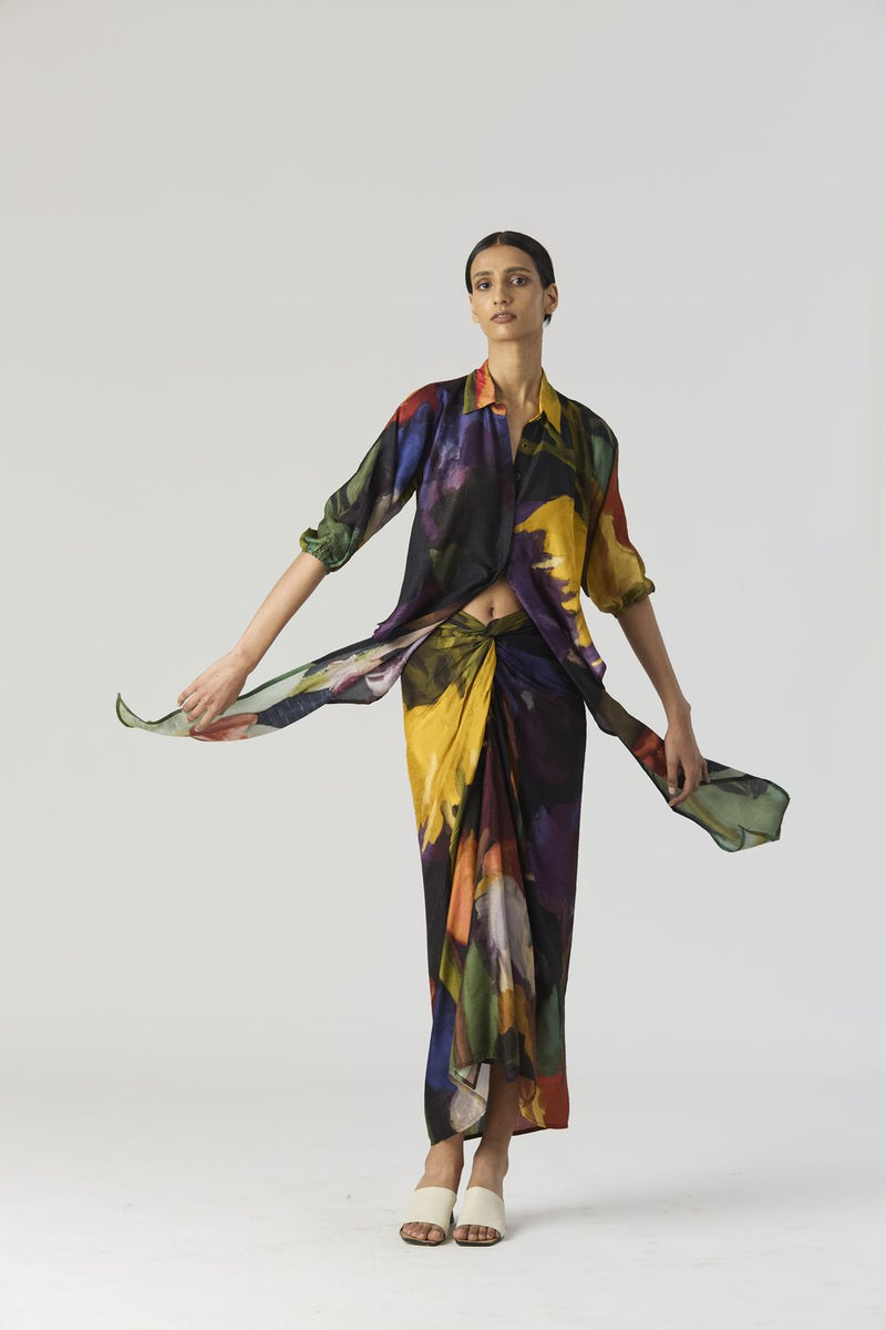IVY TIE UP TOP AND SKIRT SET silk by Yam in black color for women in Singapore
