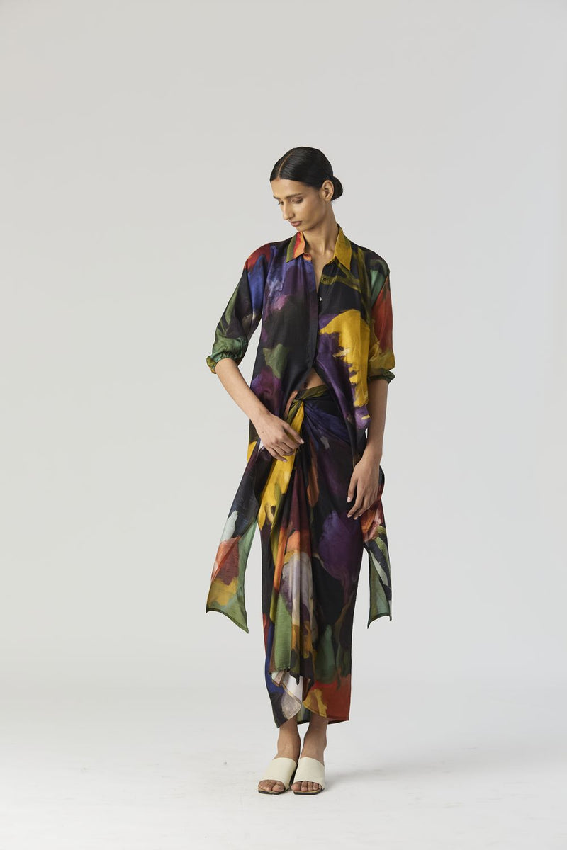 IVY TIE UP TOP AND SKIRT SET silk by Yam in black color for women in Singapore