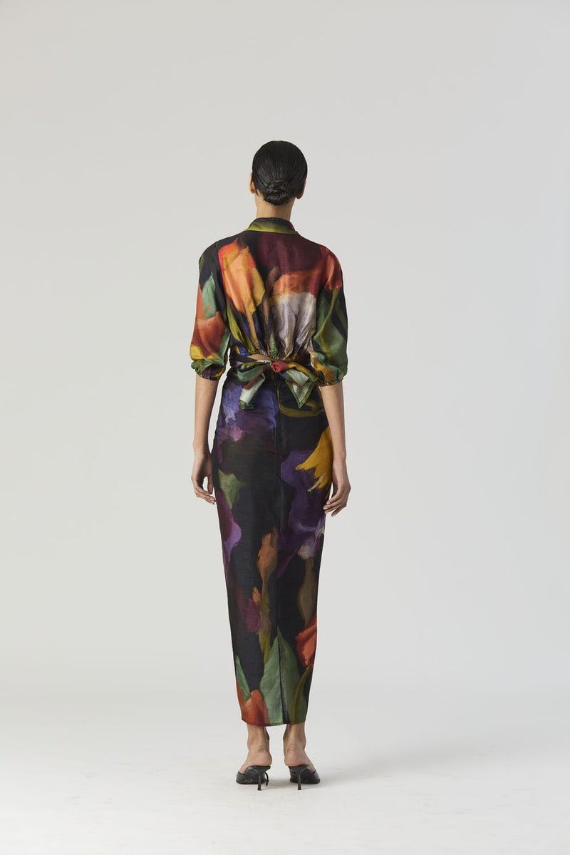 IVY TIE UP TOP AND SKIRT SET silk by Yam in black color for women in Singapore