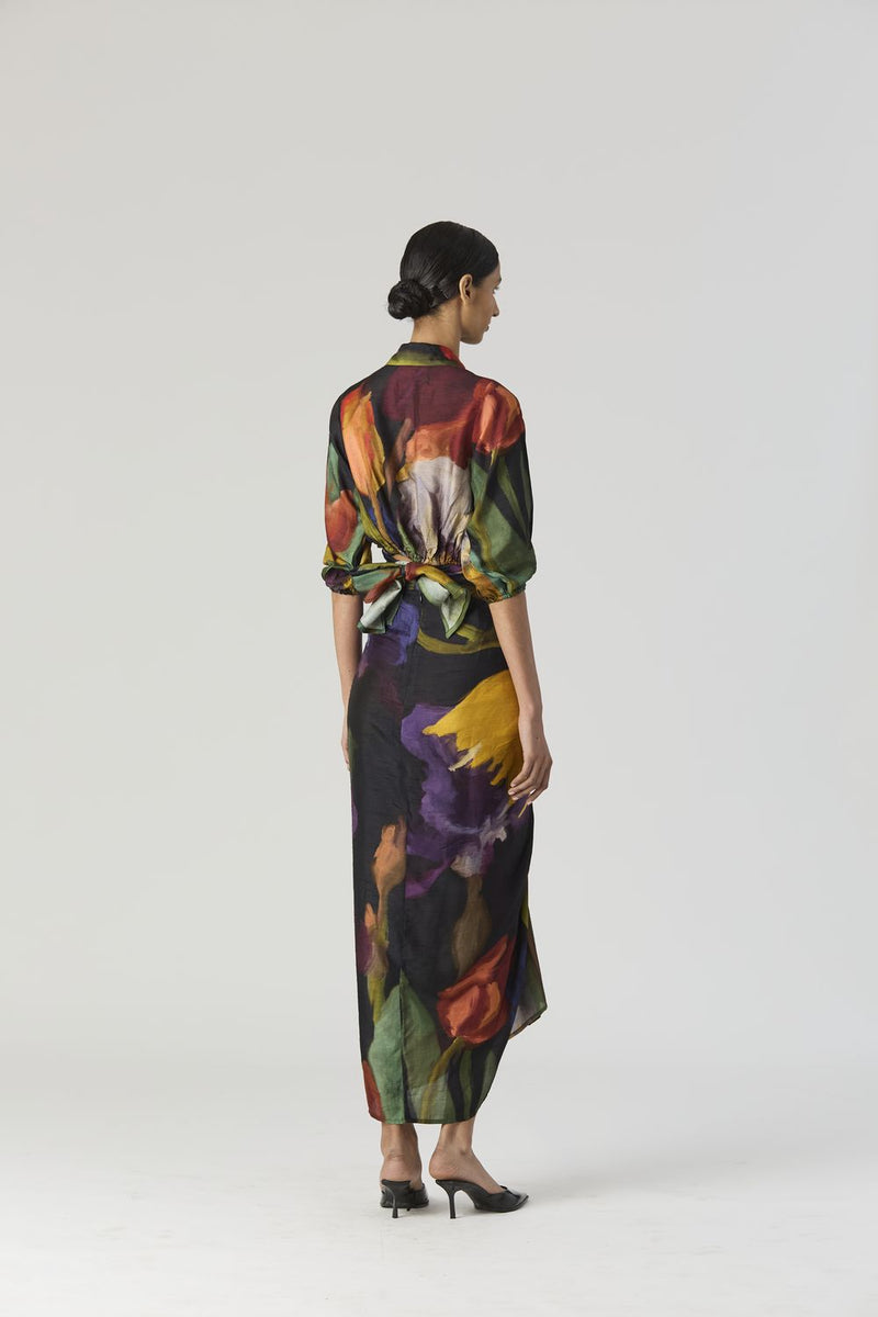 IVY TIE UP TOP AND SKIRT SET silk by Yam in black color for women in Singapore