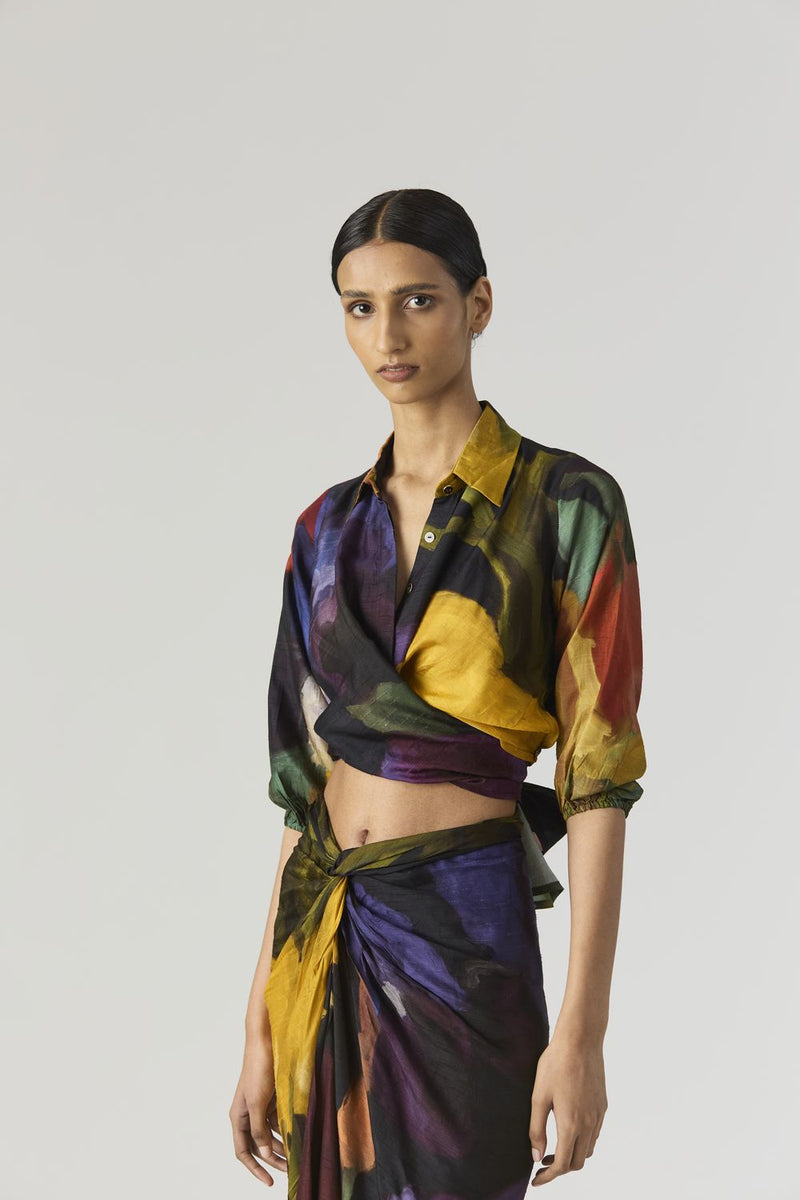 IVY TIE UP TOP AND SKIRT SET silk by Yam in black color for women in Singapore