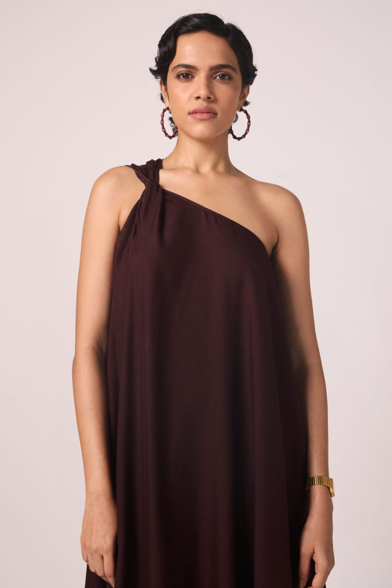 Izar Wine Silk One Shoulder Dress silk by The Summer House for women in Singapore