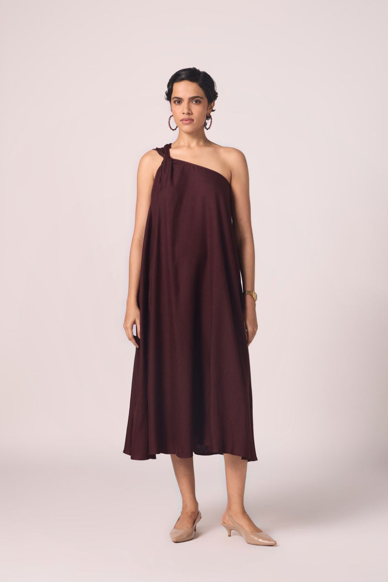 Izar Wine Silk One Shoulder Dress silk by The Summer House for women in Singapore