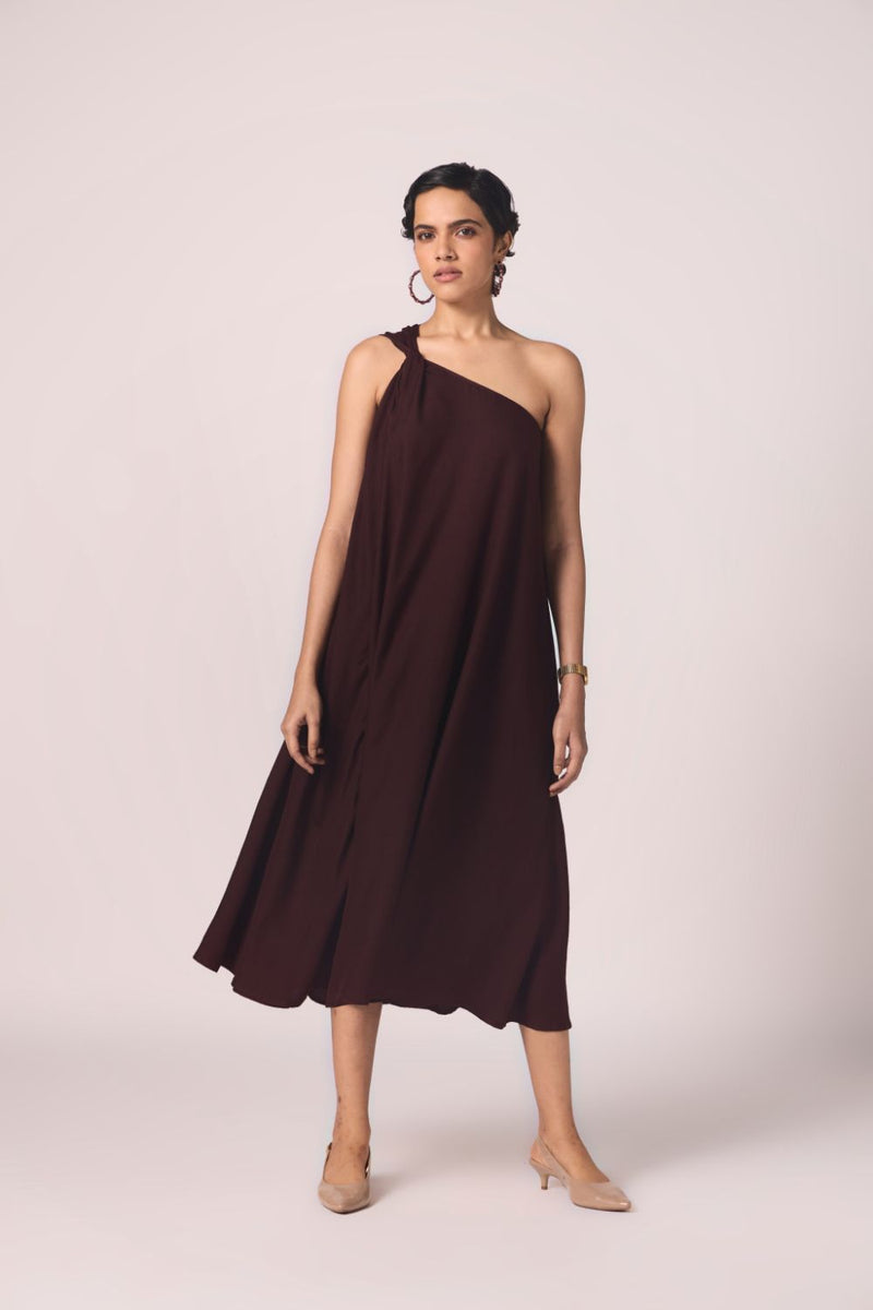 Izar Wine Silk One Shoulder Dress silk by The Summer House for women in Singapore