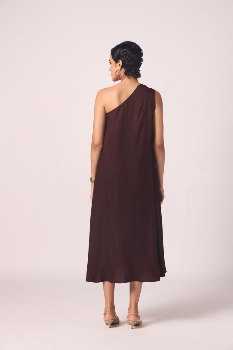 Izar Wine Silk One Shoulder Dress silk by The Summer House for women in Singapore