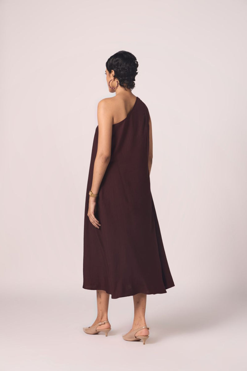 Izar Wine Silk One Shoulder Dress silk by The Summer House for women in Singapore