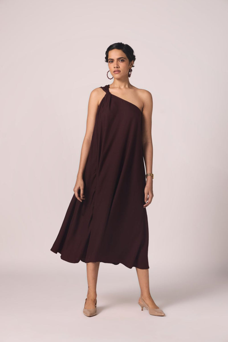 Izar Wine Silk One Shoulder Dress silk by The Summer House for women in Singapore